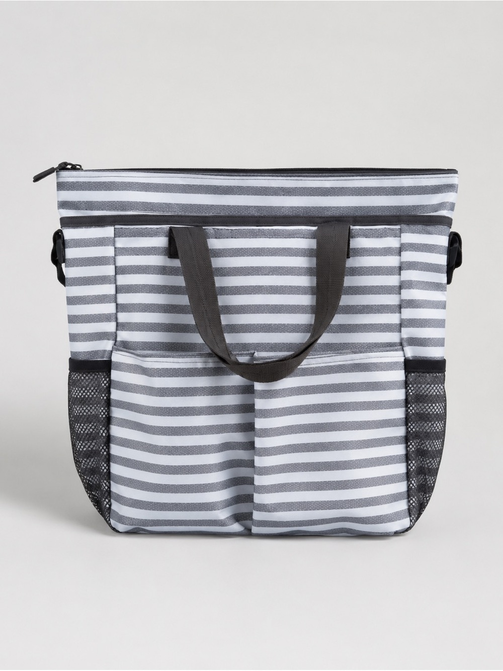 thirty-one white and grey stripes tote/diaper bag